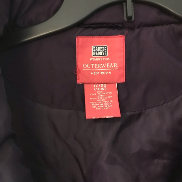 FADED GLORY plum puffer vest size 1X - Picture 3 of 4